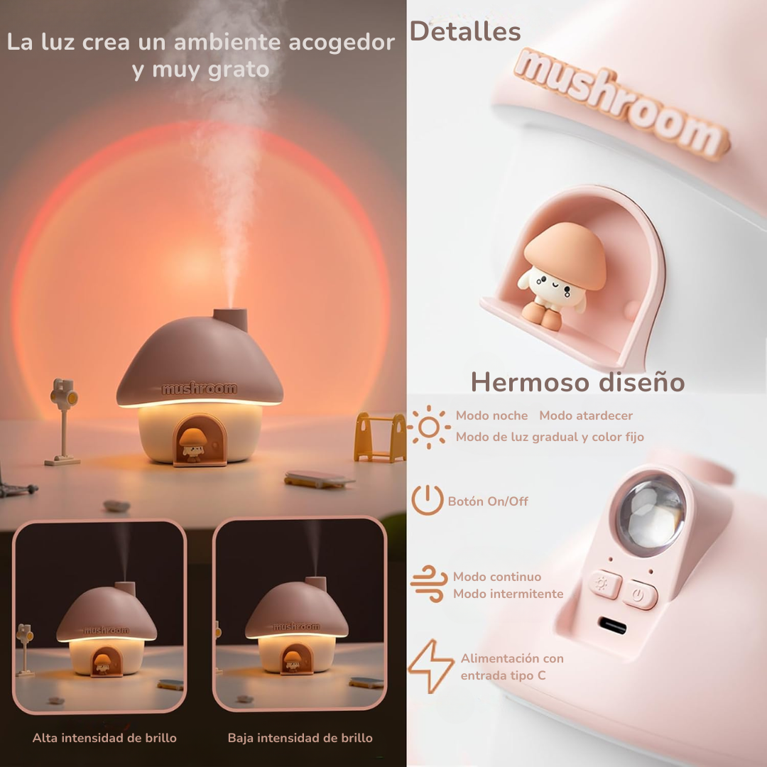 Humidificador con forma de casita de hongo